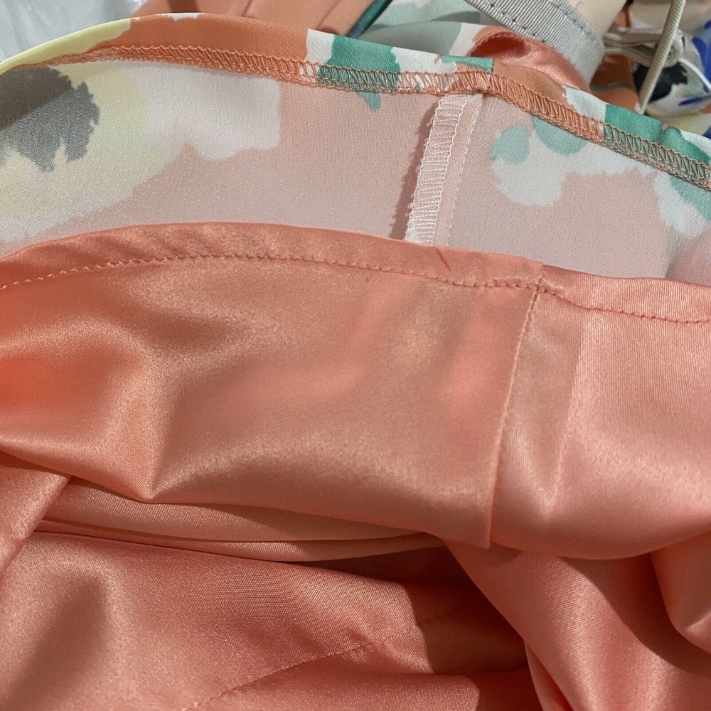 Review 8 Dress Peach Fit and Flare Floral Belt Above Knee Wedding Cocktail Party - Picture 7 of 8